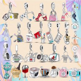 925 Sterling Silver Dangle Charm Women Beads Regalo de joyería de alta calidad Venta al por mayor Taza de café Tetera Zapato Barbell Auricular Bead Fit Pandora Pulsera DIY 0788123