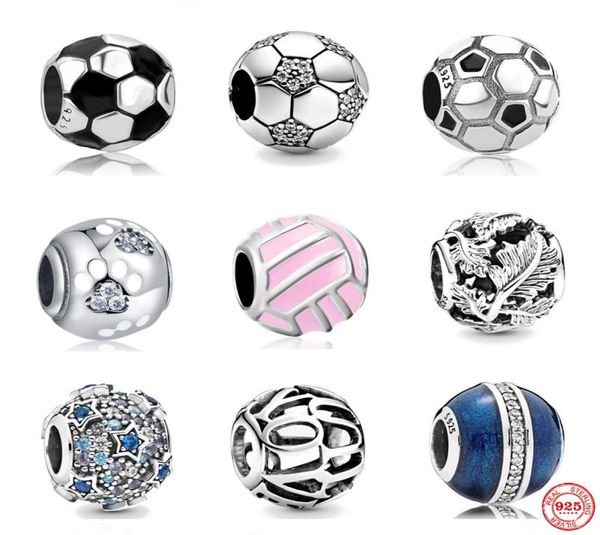 925 Sterling Silver Dangle Charm Femmes Perles Haute Qualité Bijoux Cadeau En Gros Nouveau Football Pendentif Volleyball Perle Fit Bracelet DIY5937725