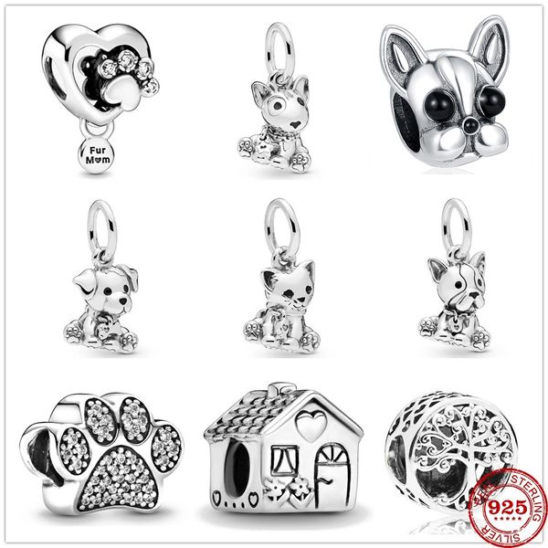 925 plata esterlina cuelga el encanto de las mujeres cuentas de alta calidad regalo de joyería al por mayor feliz perro labrador gato colgante del grano Fit Pandora Charms pulsera DIY