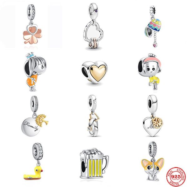 925 Sterling Silver Dangle Charm Women Beads Regalo de joyería de alta calidad Venta al por mayor Familia Huevo de Pascua y motocicletas Bead Fit Pandora Pulsera DIY