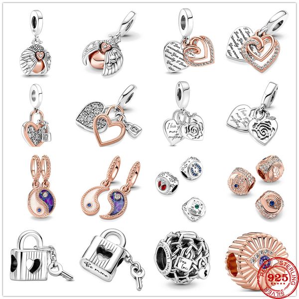 925 Sterling Silver Dangle Charm Femmes Perles Haute Qualité Bijoux Cadeau En Gros Coeurs Entrelacés Double Serrure Swing Perle Fit Pandora Bracelet DIY