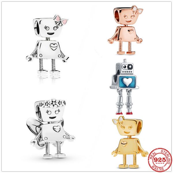 925 Sterling Silver Dangle Charm Femmes Perles Haute Qualité Bijoux Cadeau En Gros Robot Perle Fit Pandora Bracelet DIY