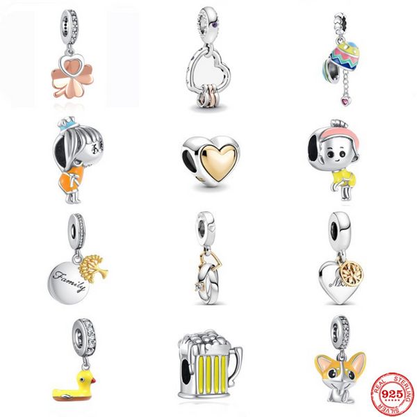 925 Sterling Silver Dangle Charm Women Beads Regalo de joyería de alta calidad Venta al por mayor Familia Huevo de Pascua y motocicletas Bead Fit Pandora Charms Bracelet DIY 024