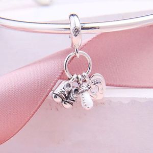 925 Sterling Silver Dangle Kids schoenen en babyfles kralen Fit Pandora Charms Bracelet Des sieraden accessoires