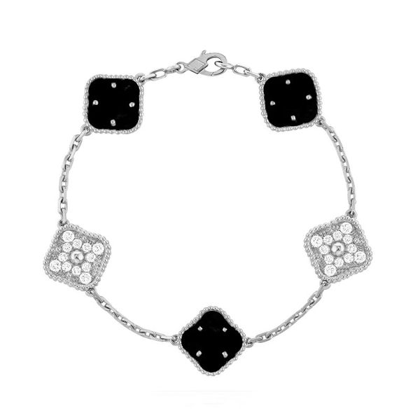 925 Bracelet en diamant en argent sterling Femmes Femmes 2 à la côtés Bracelets en jade jade jade nade de perle fine 5 fleurs à quatre feuilles Clover Designer Jewelry Party Daily Gift