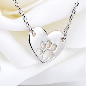 925 Sterling Silver Dog Paw Heart Hanger Ketting Exquisite Vrouwelijke Gift Q0531