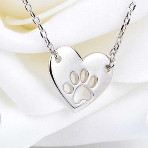 925 Sterling Silver Dog Paw Heart Hanger ketting voortreffelijk vrouwelijk geschenk Q0531