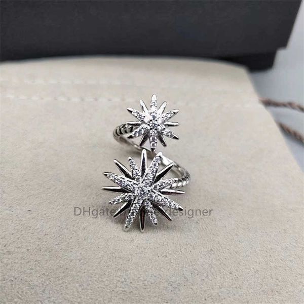 925 Sterling Silver Double Tournesol Bague Ouverture Anneaux Rotatifs Pour Femmes Diamant Anxiété Fidget Réglable Luxe Designer Bijoux