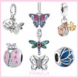 Breloques papillon libellule en argent 925, perles originales pour Bracelet Pandora, bijoux à faire soi-même