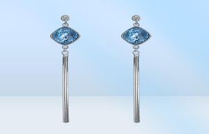 925 Boucle d'oreille en argent sterling Boucle d'oreille avec carré bleu zircon cucon long boucles d'oreilles à gland