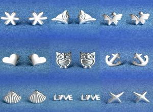 925 Boucles d'oreilles en argent sterling S925 Styles de mélange Owl Love Fox Sunflower Star Shell Heart Butterfly Ancors Ear Stud Boucles d'oreilles bijoux F7705745