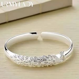 925 Sterling Silver Elegant Peacock Opening Screen Bracelet Bangles For Women Fashion Party Wedding Accessories Sieraden Geschenk 240418