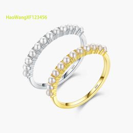 925 Sterling Silver Elegant Small Round Pearl Finger Rings For Women Gold Color Fashion Fine Jewelry Anniversary Cadeau