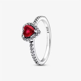 Anillo de Plata de Ley 925 con corazón rojo elevado para mujer, anillos de boda, accesorios de joyería de compromiso a la moda 205P