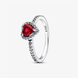 Anillo de Plata de Ley 925 con corazón rojo elevado para mujer, anillos de boda, accesorios de joyería de compromiso a la moda 253M