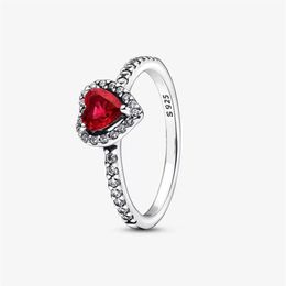 Anillo de Plata de Ley 925 con corazón rojo elevado para mujer, anillos de boda, accesorios de joyería de compromiso a la moda 220E