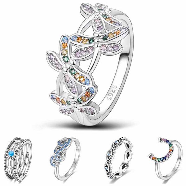 Anillo de piel exquisita de Plata de Ley 925, 20 diseños, anillos de libélula con copos de nieve, parejas de color rosa para mujeres, anillos de plata originales 925, regalo de joyería de marca