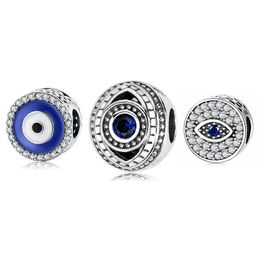 925 Sterling Silver Faith Evil CZ eye Beads Fit Original Pandora Bracelet Charms Jewelry making