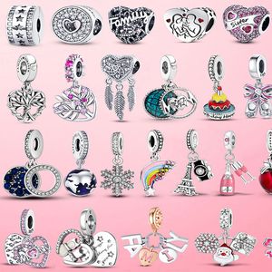 925 Sterling Silver Family Charm Amour Coeur Perles Rainbow Flower Fit Pandora Bracelet Argent 925 Bijoux cadeau