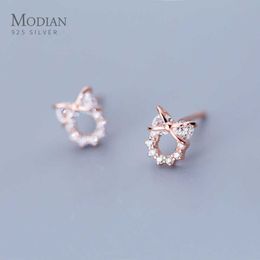 925 Sterling Silver Fashion Clear CZ StudRings Earrings pour Femmes Rose Gold Couleur Géométrique Design Épingles Studs Bijoux 210707