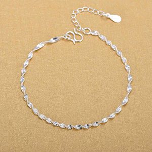 925 Sterling Zilveren Mode Eenvoudige Elegante Twisted Ketting Armbanden Sieraden Voor Vrouw Wave Anklet Gifts 210507