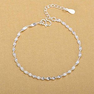 925 Sterling zilveren mode eenvoudige elegante ed ketting armbanden sieraden voor vrouw wave enkelband geschenken 210507287B