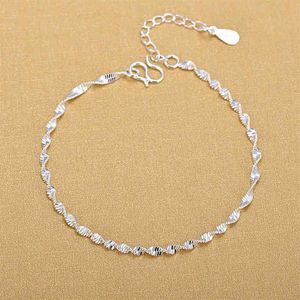 925 Sterling Zilver Mode Eenvoudige Elegante Ed Chain Armbanden Sieraden Voor Vrouw Wave Enkelbandje Geschenken 210507354q