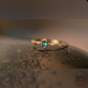 925 Sterling Silver Fashion Ring Women Pating 14K Gold Simple Design ingelegde Emeralds Wedding Sieraden Accessoires