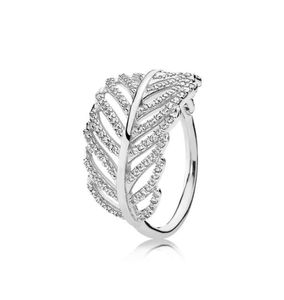 925 Sterling Silver Feather Wedding RING LOGO Boîte originale pour bijoux de fiançailles CZ Diamond Crystal Rings pour femmes Girls1355791