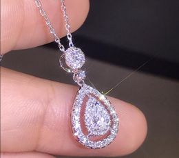 925 Sterling zilver vulling drop Water White Topaz Pear CZ Diamond Women Pendant Chain Necklace