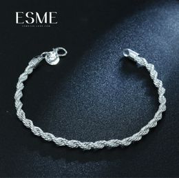 925 Sterling zilveren fijne sieraden voor vrouwen en mannen 4mm ketting charme flash twisted touw armband pulseiras de prata sieraden