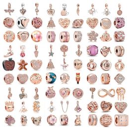 925 Sterling Silver Fit Pandoras Charms Pulsel Beads Charmito Dangle Rose Gold Heart