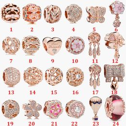 925 Sterling Silver Fit Pandoras Charms Bracelet Beads Charm Rose Gold Ballon Hollow Galaxy String Safety Chain Pendant Heart