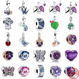 925 Sterling Silver Fit Pandoras Charms Bracelet Perles charme Butterfly Swallow Cactus Clover Chameleon