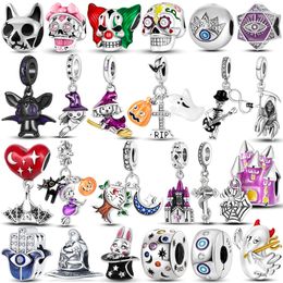 925 Sterling Silver Fit Pandoras Charms Pulsera Beads Charmón Halloween Dangle Witch Diablo