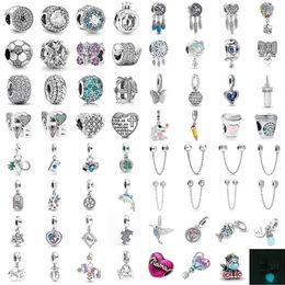 925 Sterling Silver Fit Pandoras Charms Beads Beads Charmed Amor Boille Heart Glow in the Dark Lightbulb