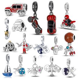 925 Sterling Silver Fit Pandoras Charms Bracelet Beads Charm Bicycle Car SUV Bus Charman Boat Boat Pendant Transport