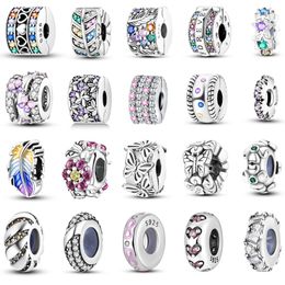 925 Sterling Silver Fit Pandoras Charms Bracelet Perles charme Silicone Spacer Perle Positionnement Backle Colored Diamond