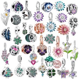 925 Sterling Silver Fit Pandoras Charms Pulsel Beads Charm Colorida Exquisita Colección Azul Purple verde