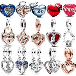 925 Sterling Silver Fit Pandoras Charms Pulsera Beads Charm Infinity Double Love Heart Split Charm
