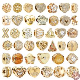 925 Sterling Silver Fit Pandoras Charms Bracelet Beads Charm Gold plaqué série