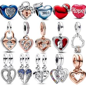 925 Sterling Silver Fit Pandoras Charms Bracelet Perles Charme Infinity Double Love Heart Split Charme