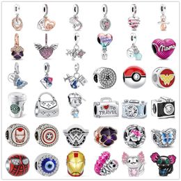 Plata de Ley 925 compatible con dijes pandora, pulsera, cuentas, dije, cámara, cochecito, mariposa, bolsa de regalo, corazón