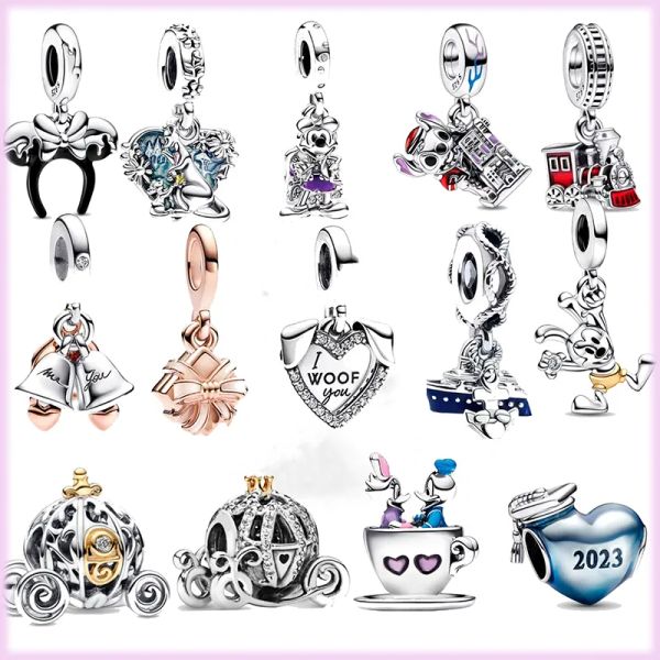 Dijes de Plata de Ley 925 para mujer, pulsera, cuentas, colgante, Castillo, calabaza, coche, perla