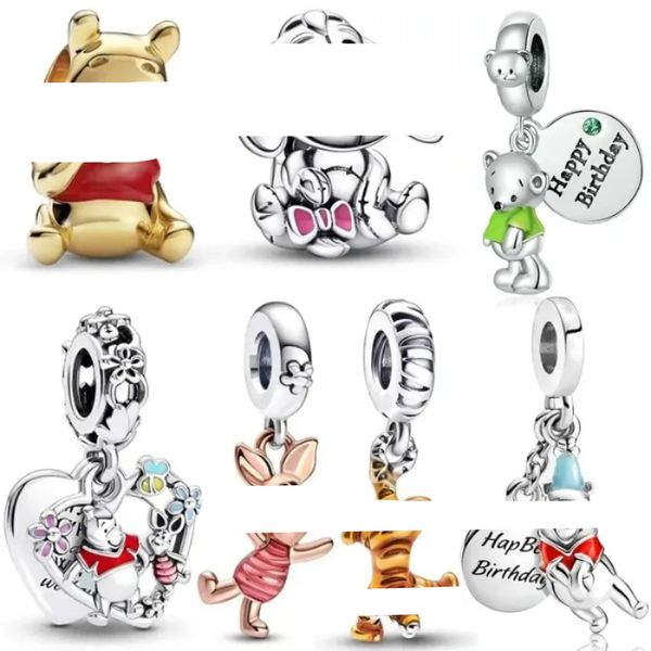 925 argent sterling fit pandora bracelet à breloques perles charme mini ours cochon pendentif bijoux