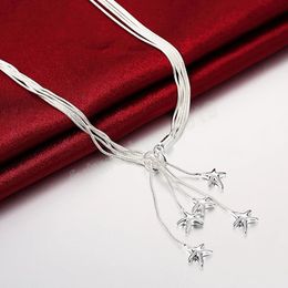 925 Sterling Silver Five Star Snake Chain Necklace for Women Charm Wedding Engagement Party Fashion Jewelry