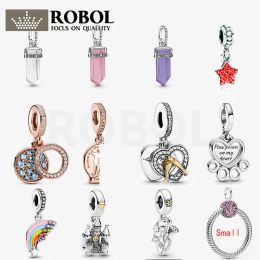 Argent sterling 925 pour les breloques pandora authentique perle Bracelet rose violet blanc amulette pendentif avec logo original ensemble de breloques