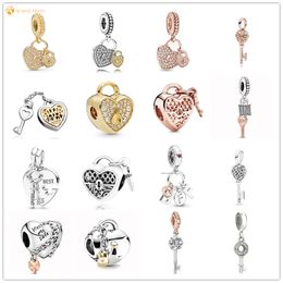 925 Sterling Silver pour Pandora Charms Authentique Perle Keep Me Safe Best Friends Heart Love Lock Charms Set Pendentif DIY Fine Beads Jewelry