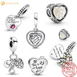 Argent sterling 925 pour les breloques pandora perle authentique Authentique famille Infinity Triple Dangle Charm Heart House Happy Place