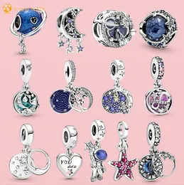 925 Sterling Silver pour pandora charms perle authentique femmes Bracelets perles Pendentifs Moon amp Star Astronaut Dangle